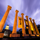 Columbia, MO - October 10, 2019: Mizzou’s historic columns, with Jesse Hall in the background, are on the campus of the University of Missouri in Columbia. (1726)